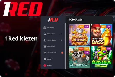 1Red Casino hoofdmenu en top games
