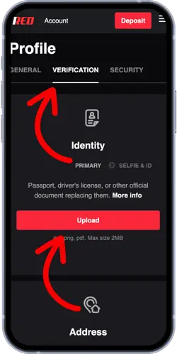 1Red Casino identiteitsverificatie en profiel